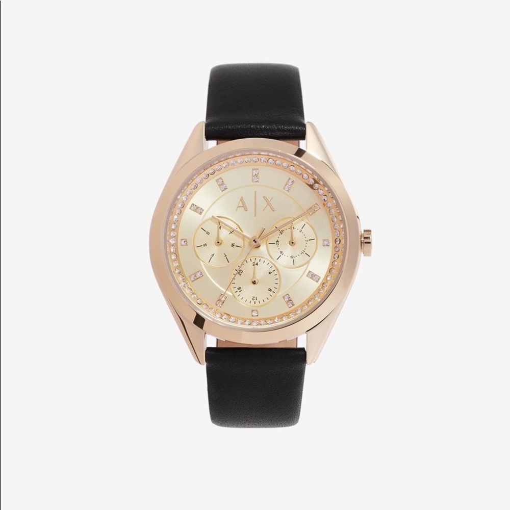 Armani Exchange Multifunction Black Leather Watch